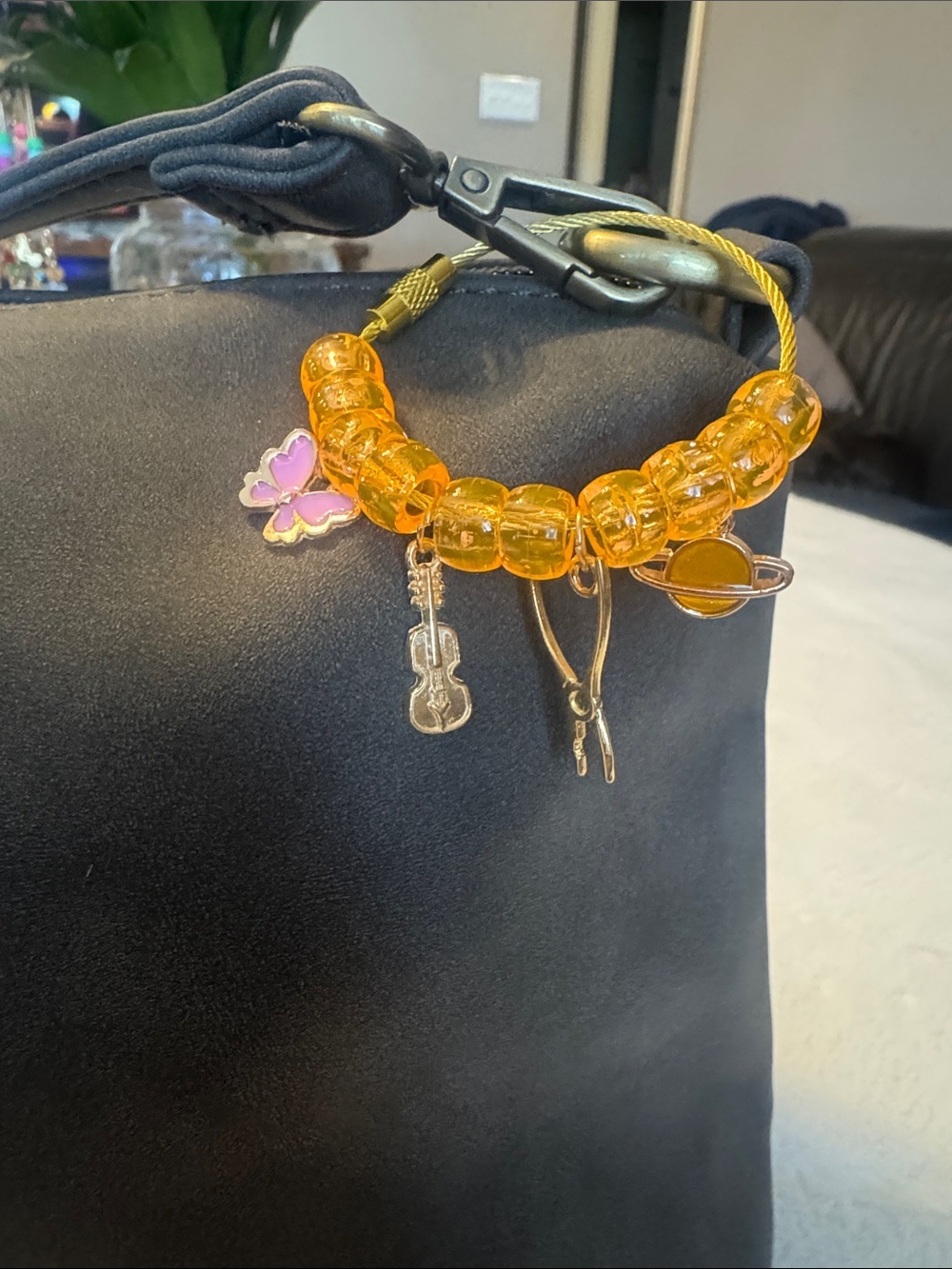 Amber Beaded Charm Bracelet Keyring - Women Accessories
